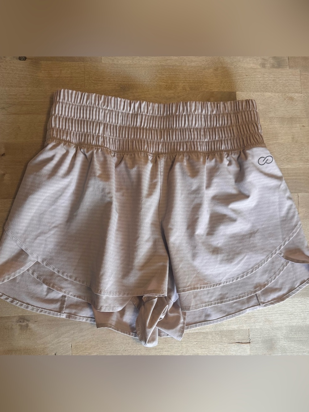 Calia Women's Layered Hem striped Athletic Shorts in Light Taupe - Picture 1 of 8